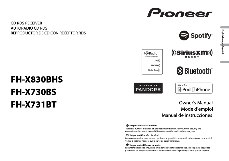 Página 1 del manual Manual de usuario Pioneer FH-X730BS