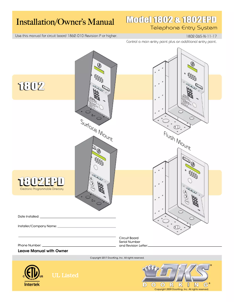 Página 1 del manual Manual de usuario DoorKing 1802