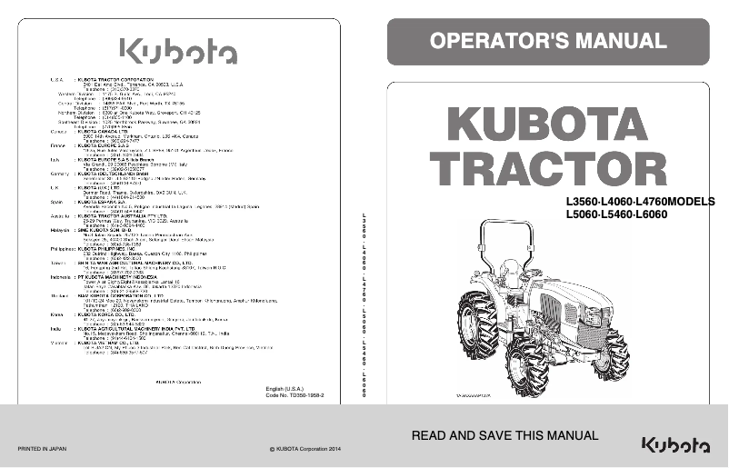 Página 1 del manual Manual de usuario Kubota L4760GSTRC