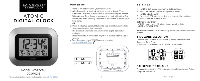 Página 1 del manual Guía de inicio rápido La Crosse Technology WT-8005U