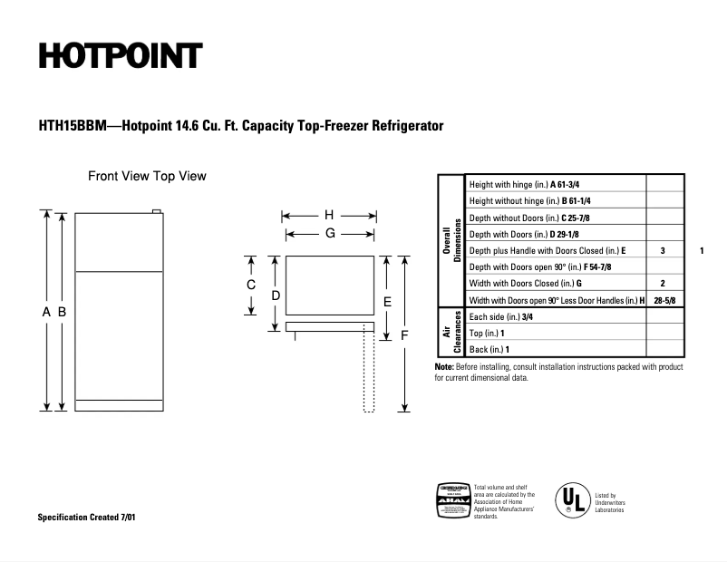 Imagen de la primera página del manual del dispositivo HTH15BBMRCC