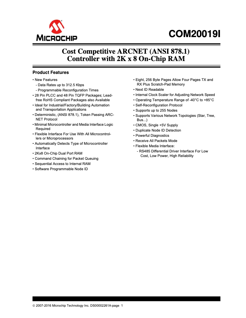 Imagen de la primera página del manual del dispositivo COM20019i