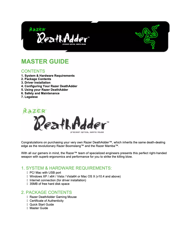 Página 1 del manual Manual de usuario Razer DeathAdder Elite