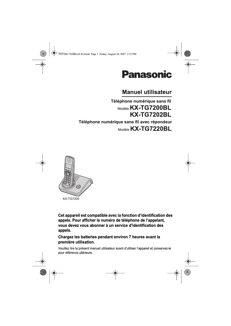 Imagen de la primera página del manual del dispositivo KX-TG7220BL