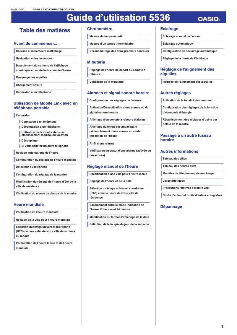 Imagen de la primera página del manual del dispositivo G-Shock GR-B100