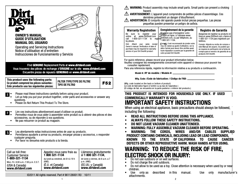 Página 1 del manual Manual de usuario Dirt Devil Quick Flex BD20050