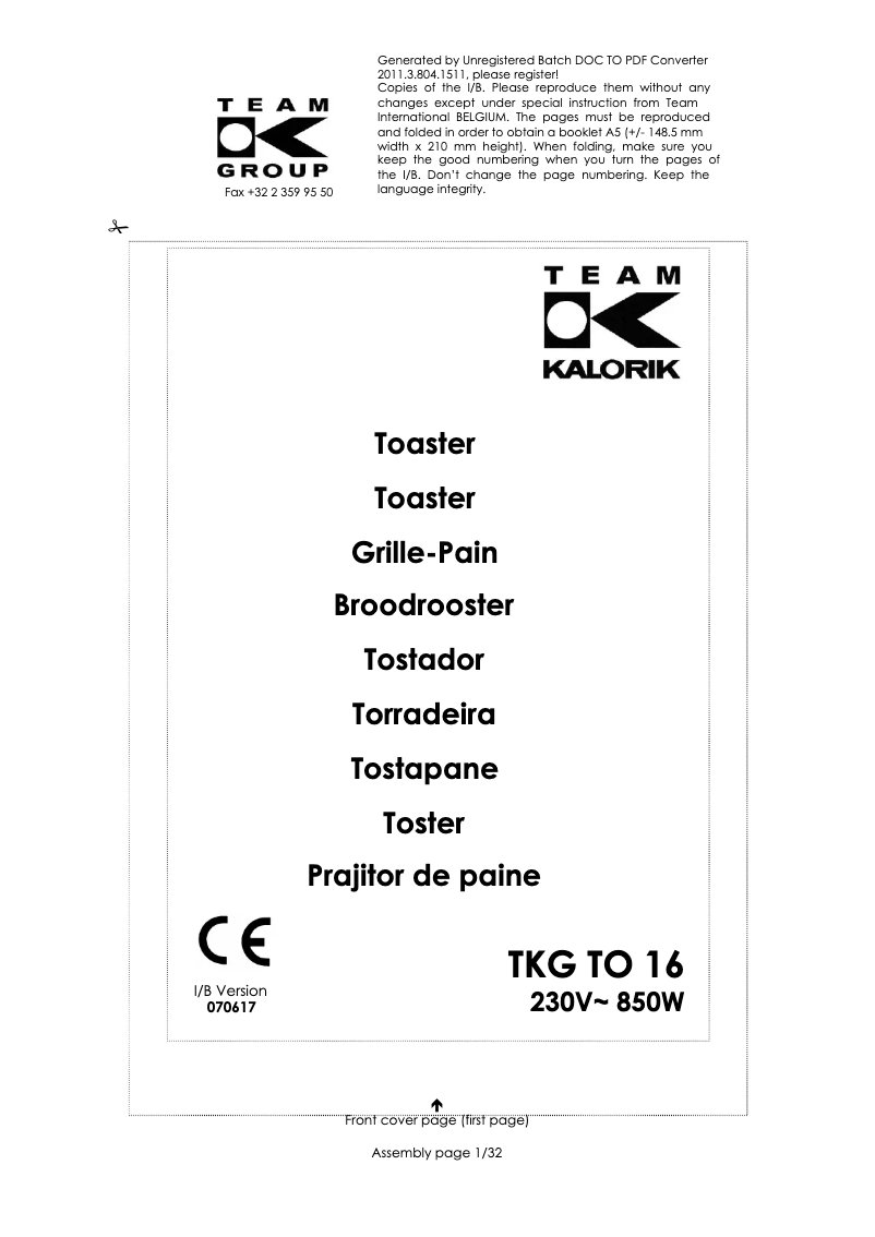 Imagen de la primera página del manual del dispositivo TKG TO 16