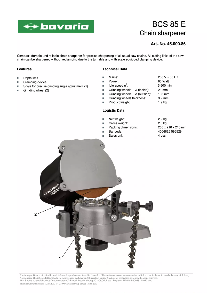 Imagen de la primera página del manual del dispositivo BCS 85 E