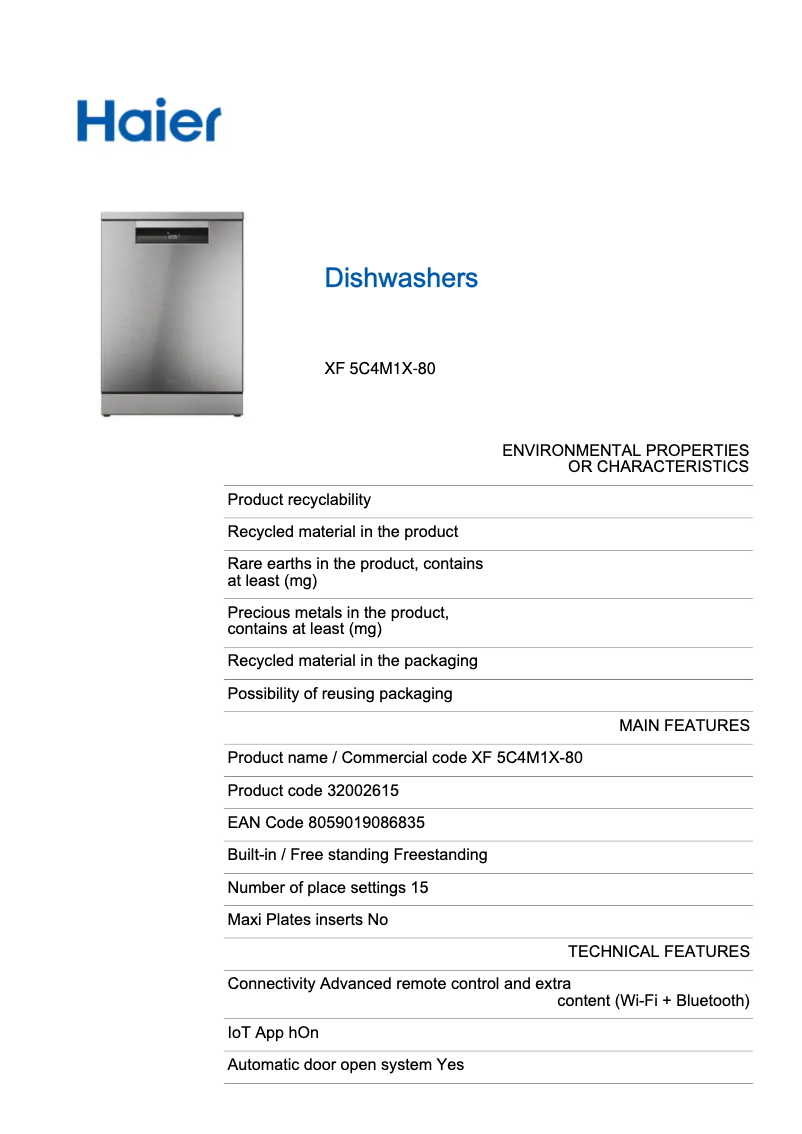 Página 1 del manual Etiqueta energética Haier XF 5C4M1X-80