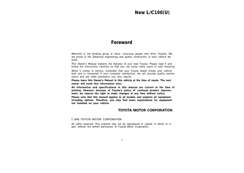 Página 1 del manual Manual de usuario Toyota Land Cruiser (1999)