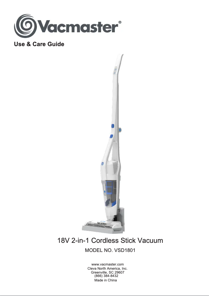 Página 1 del manual Manual de usuario Vacmaster VSD1801