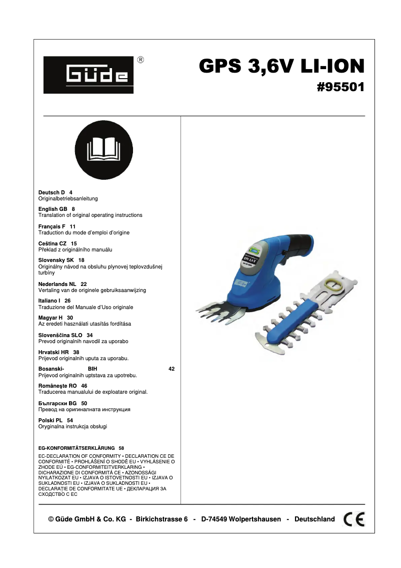 Página 1 del manual Manual de usuario Güde GPS 3,6V LI-ION