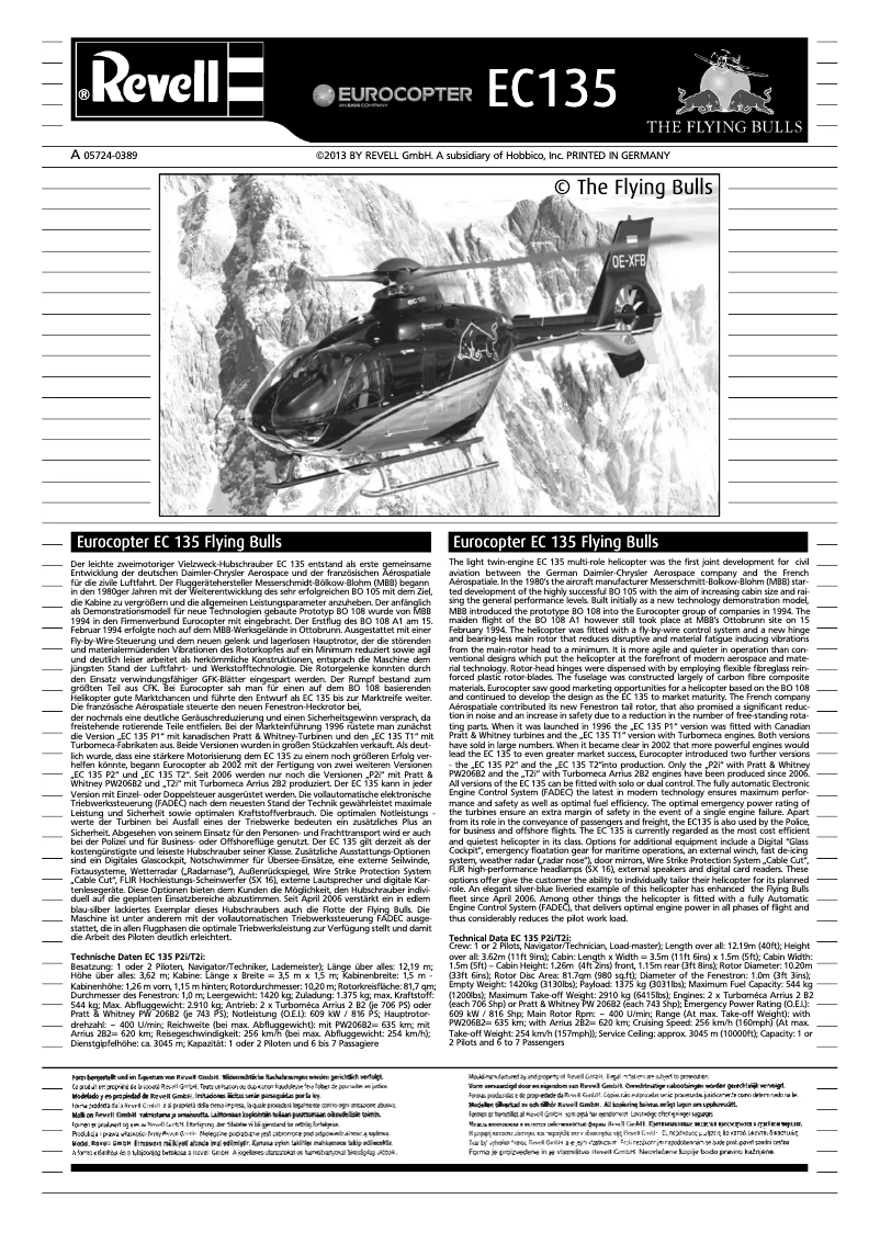 Imagen de la primera página del manual del dispositivo Eurocopter EC135 Flying Bulls
