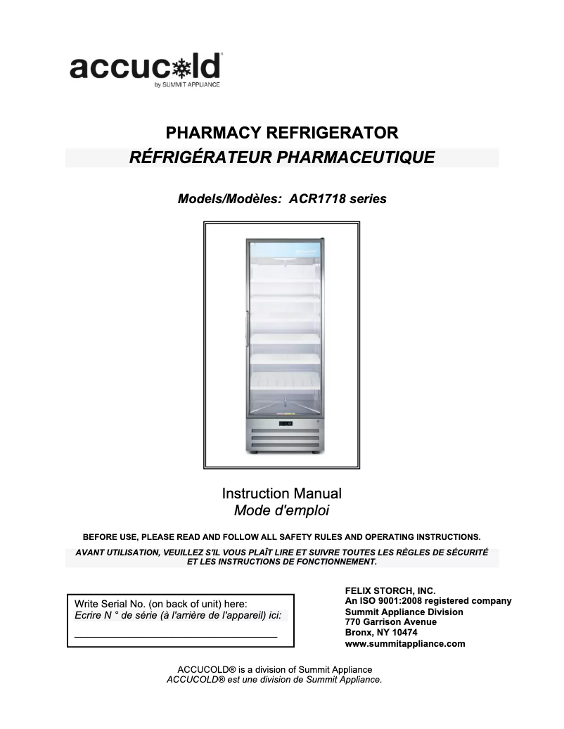 Imagen de la primera página del manual del dispositivo Accucold ACR1718LH
