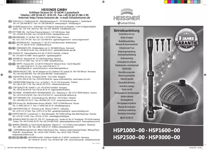 Imagen de la primera página del manual del dispositivo HSP1600-00