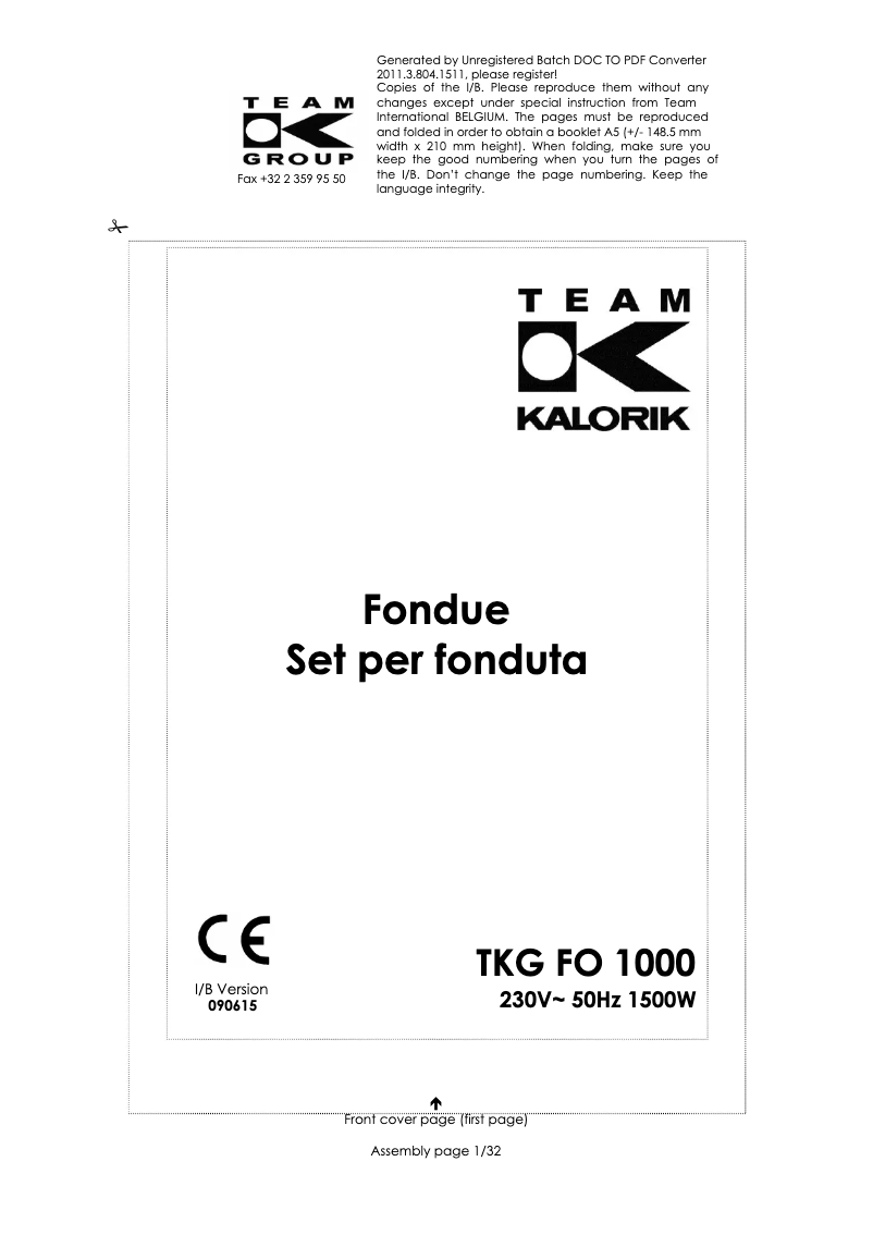 Página 1 del manual Manual de usuario Kalorik TKG FO 1000