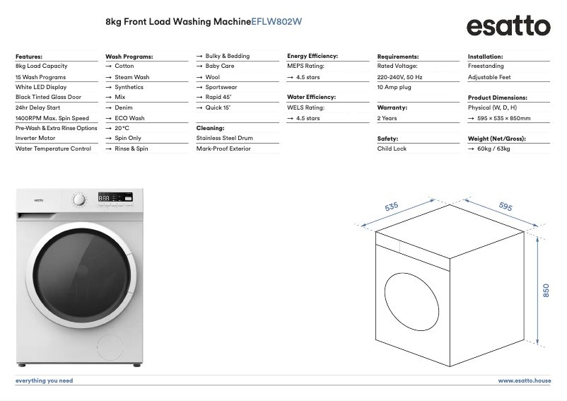 Imagen de la primera página del manual del dispositivo EFLW802W