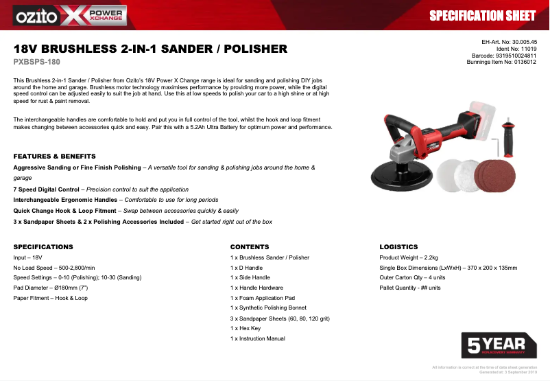 Imagen de la primera página del manual del dispositivo PXBSPS-180