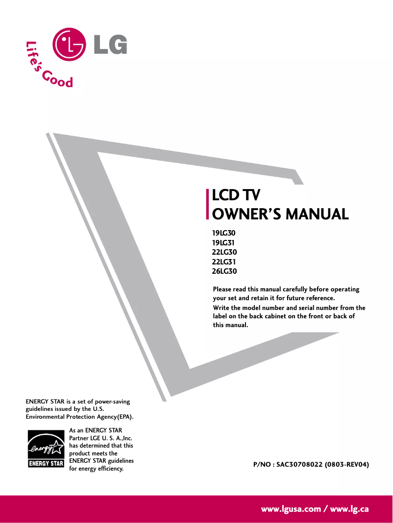 Imagen de la primera página del manual del dispositivo 22LG30