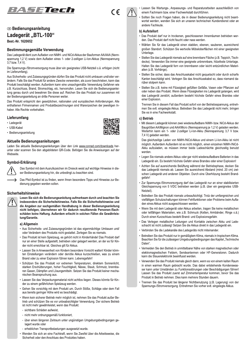 Imagen de la primera página del manual del dispositivo BTL-100