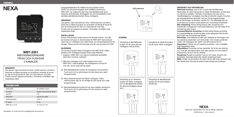 Imagen de la primera página del manual del dispositivo WBT-2201
