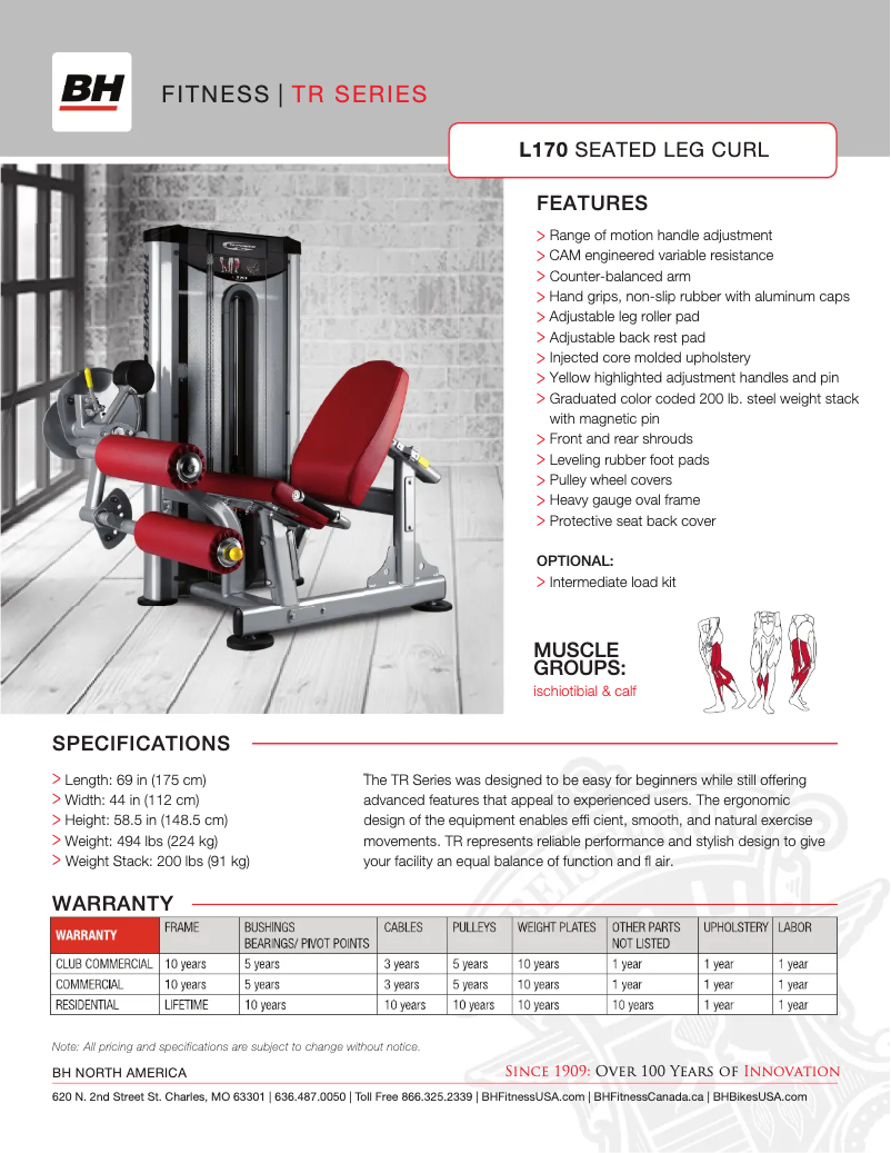 Página 1 del manual Ficha técnica BH Fitness L170