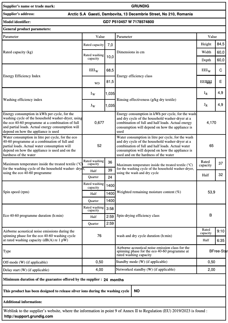 Página 1 del manual Ficha técnica Grundig GD7P510457W