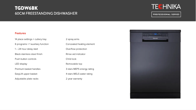 Imagen de la primera página del manual del dispositivo TGDW6BK