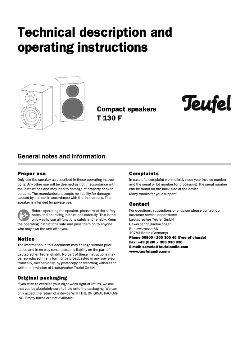 Página 1 del manual Manual de usuario Teufel T 130 F