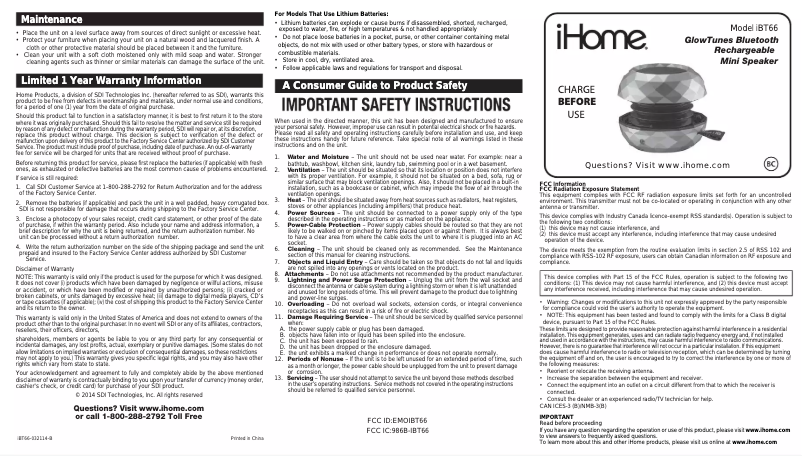 Página nº 1 - Manual de usuario iHome iBT66