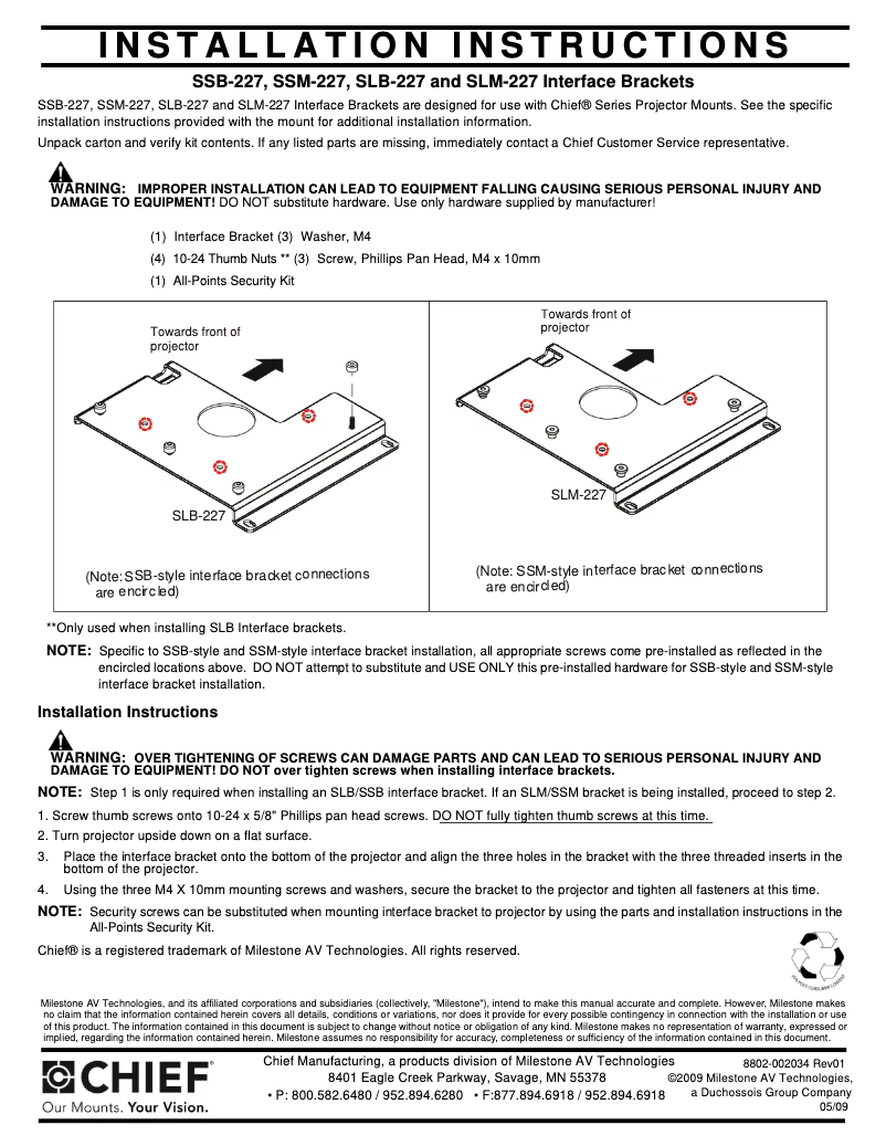 Página 1 del manual Manual de usuario Chief RPA227