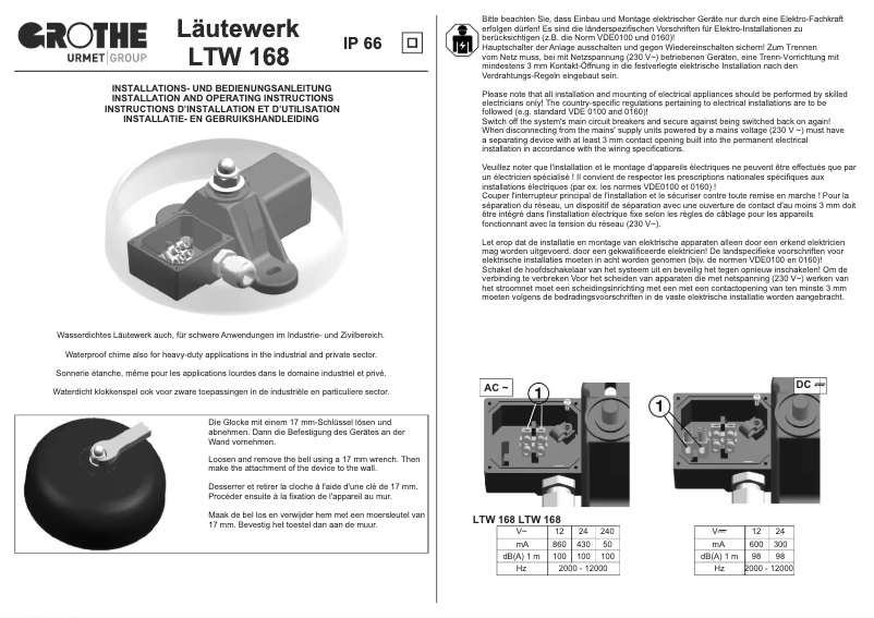 Imagen de la primera página del manual del dispositivo LTW 168