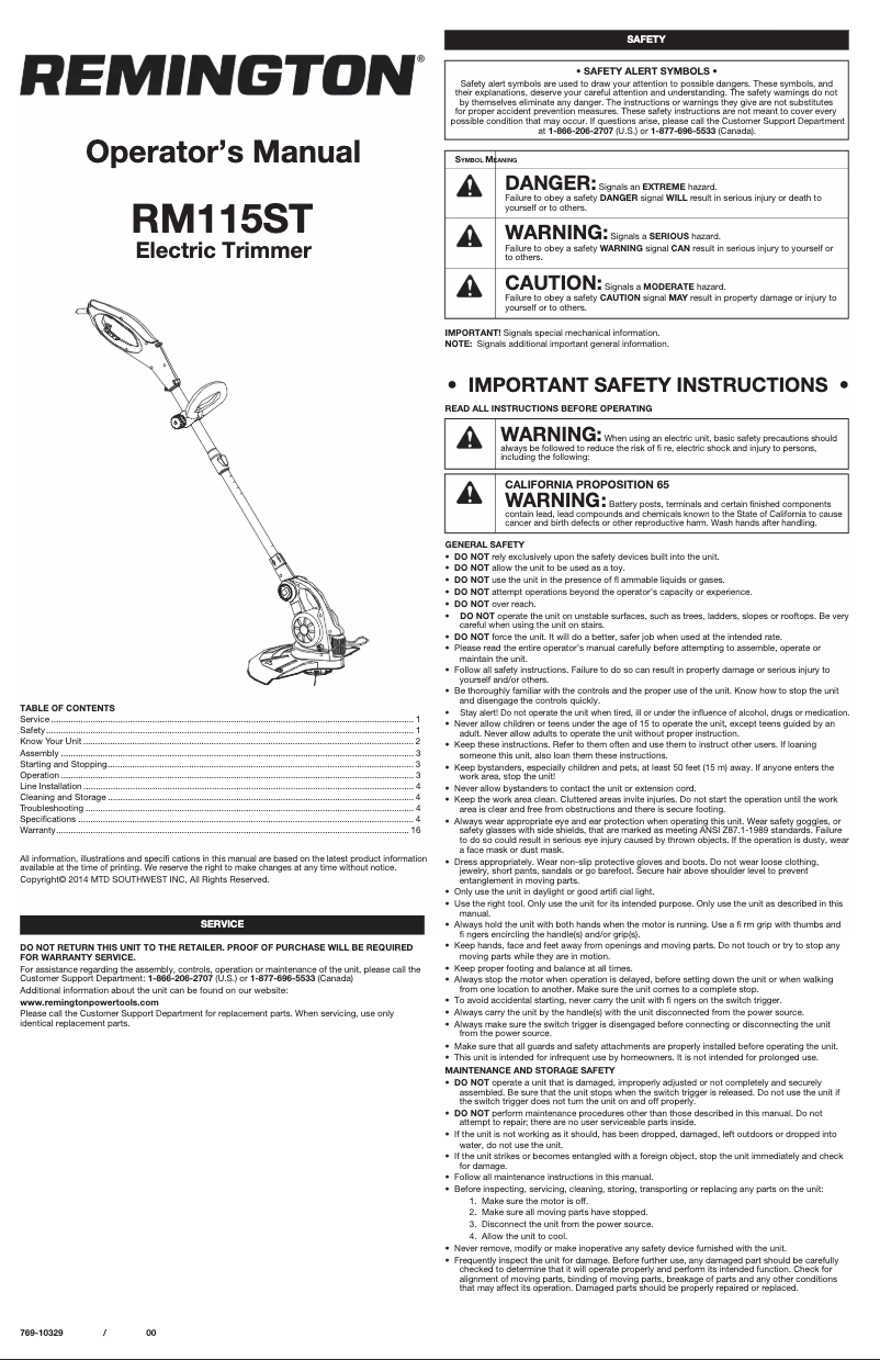 Página 1 del manual Manual de usuario Remington RM115ST