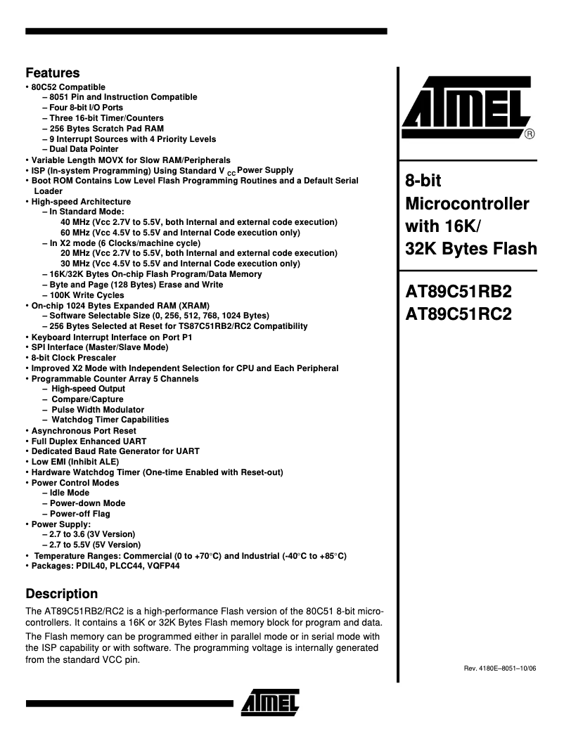 Imagen de la primera página del manual del dispositivo AT89C51RC2