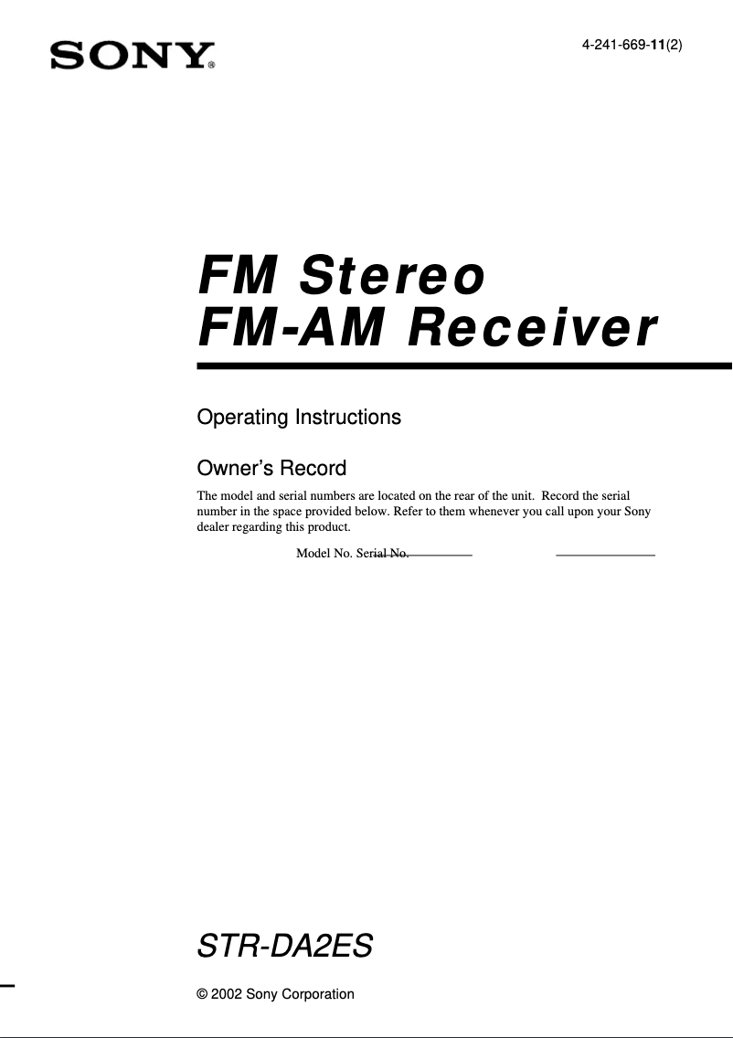 Página 1 del manual Manual de usuario Sony STR-DA2ES