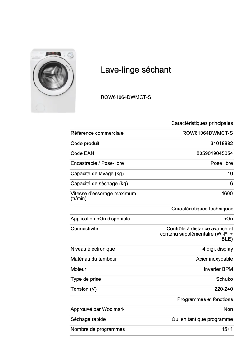 Imagen de la primera página del manual del dispositivo ROW61064DWMCT-S
