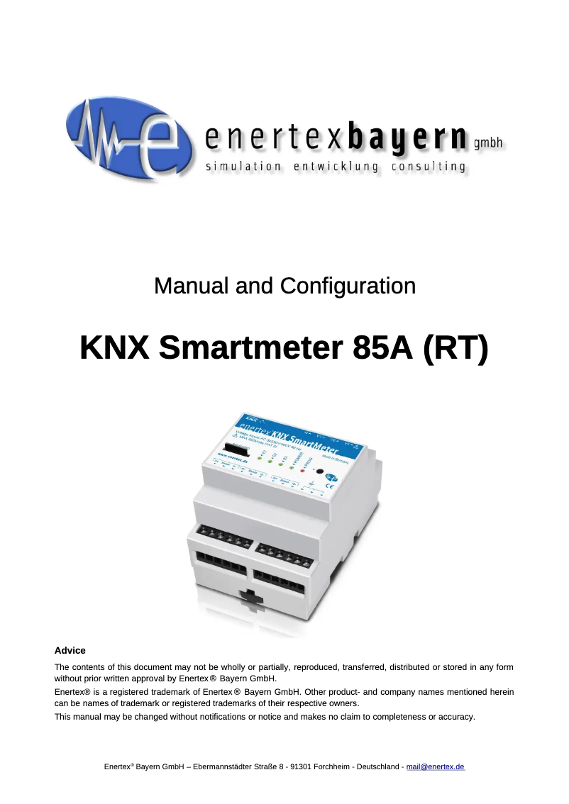 Imagen de la primera página del manual del dispositivo KNX SmartMeter 85A RT