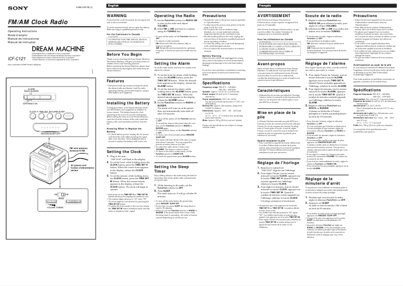 Imagen de la primera página del manual del dispositivo ICF-C121