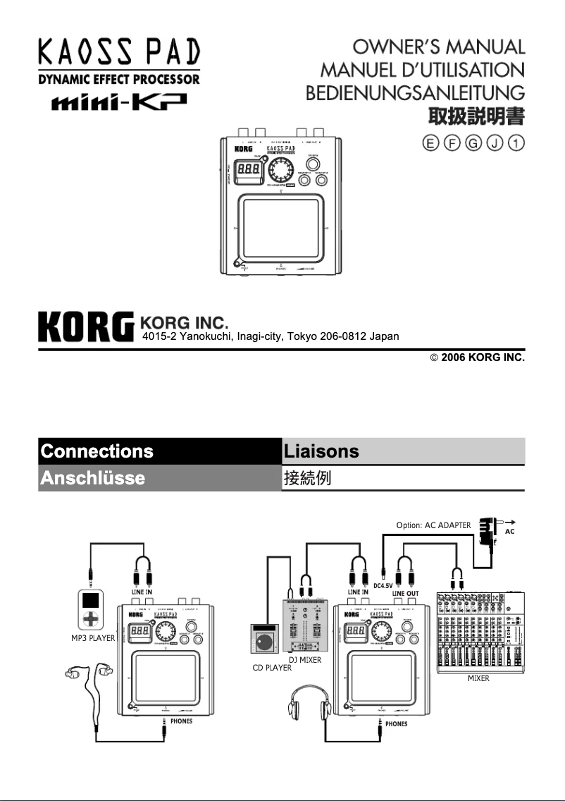 Imagen de la primera página del manual del dispositivo Kaoss Pad Mini 2S