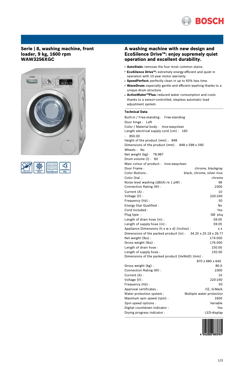 Imagen de la primera página del manual del dispositivo WAW3256XGC