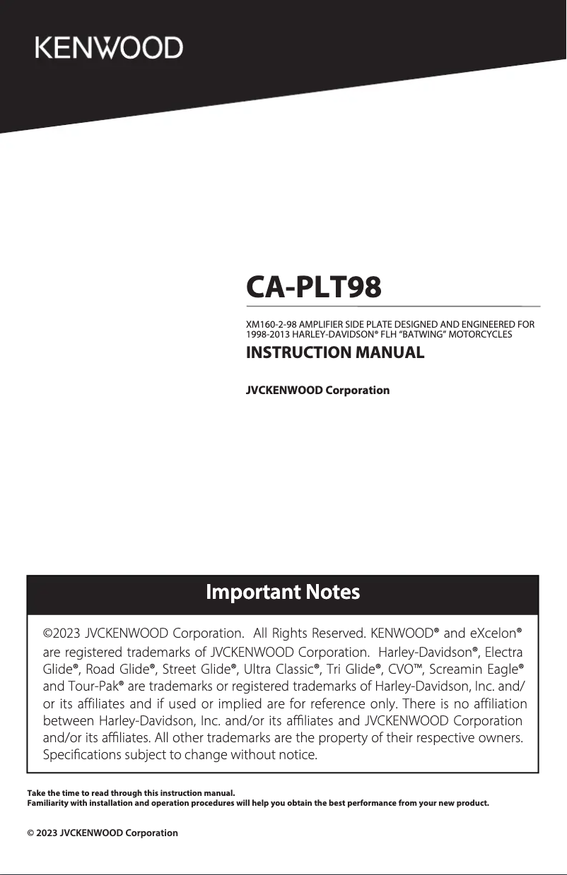 Imagen de la primera página del manual del dispositivo Excelon CA-PLT98