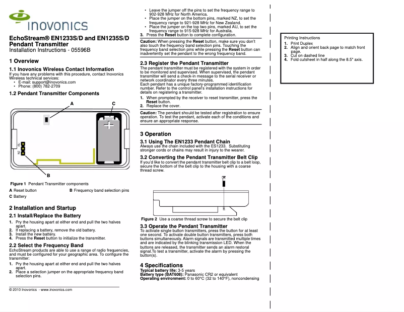 Página nº 1 - Manual de usuario Inovonics EchoStream EN1233D