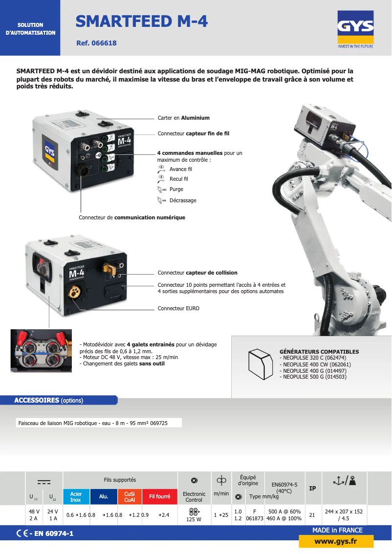 Página 1 del manual Ficha técnica GYS Smartfeed M-4