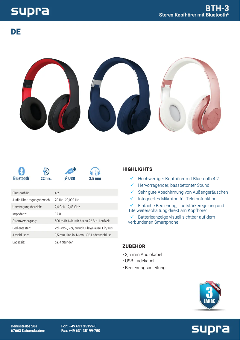 Imagen de la primera página del manual del dispositivo BTH-3