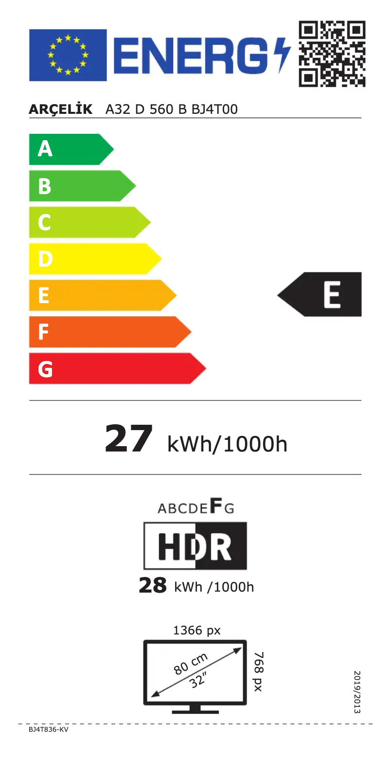 Página 1 del manual Etiqueta energética Arçelik A32 D 560 B