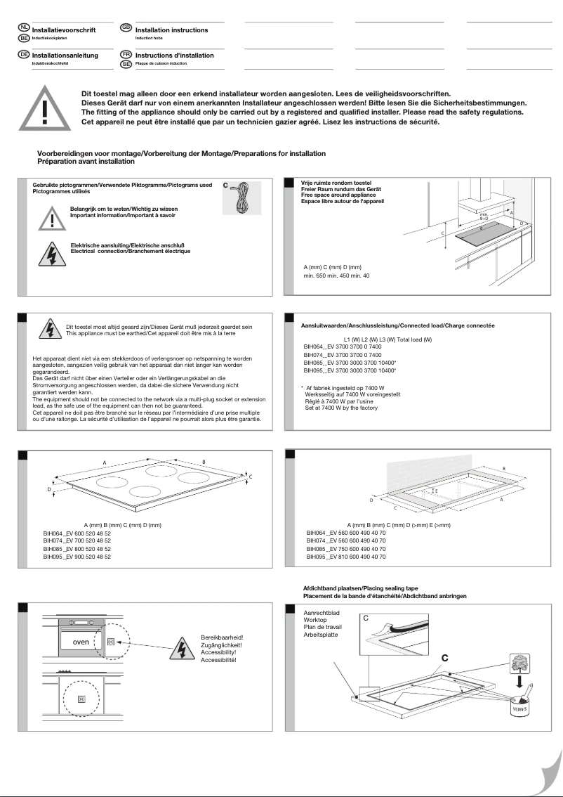 Página 1 del manual Guía de instalación Atag BIH07471EV