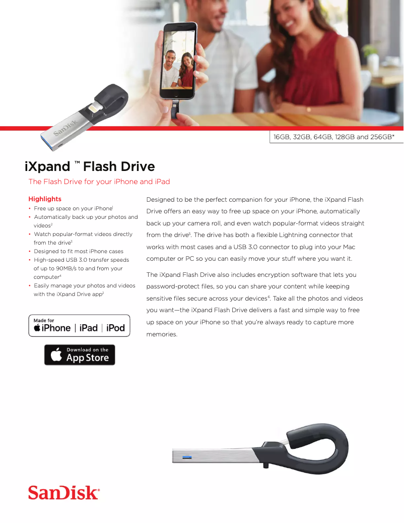 Página 1 del manual Ficha técnica Sandisk iXpand USB 3.0 Slim