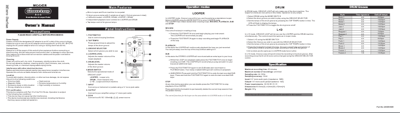 Imagen de la primera página del manual del dispositivo Groove Loop