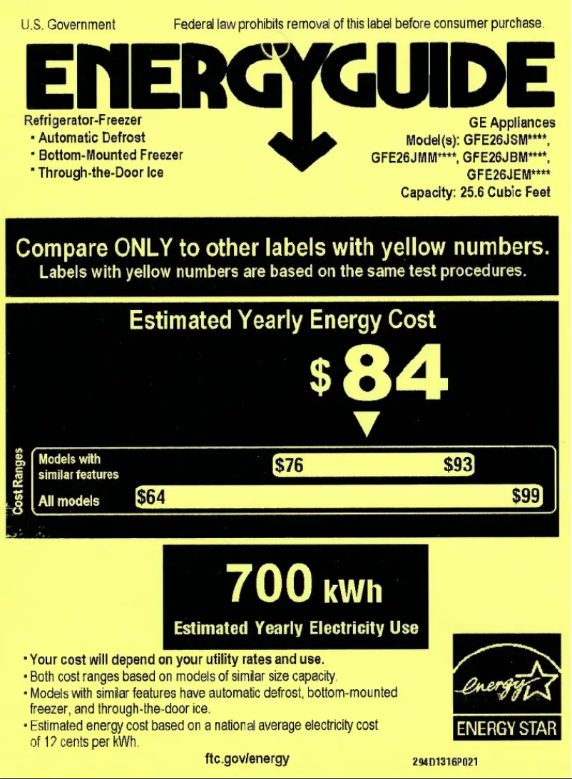 Página 1 del manual Etiqueta energética GE GFE26JSMSS