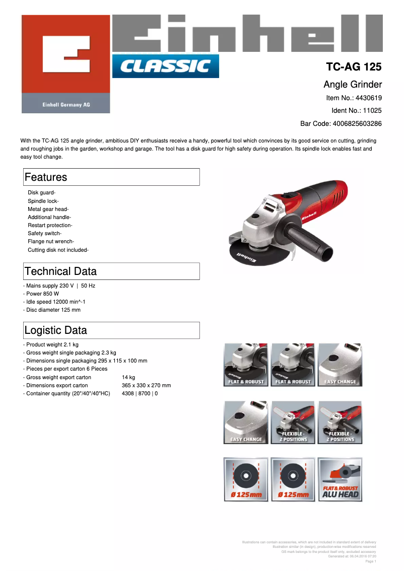 Imagen de la primera página del manual del dispositivo TC-AG 125